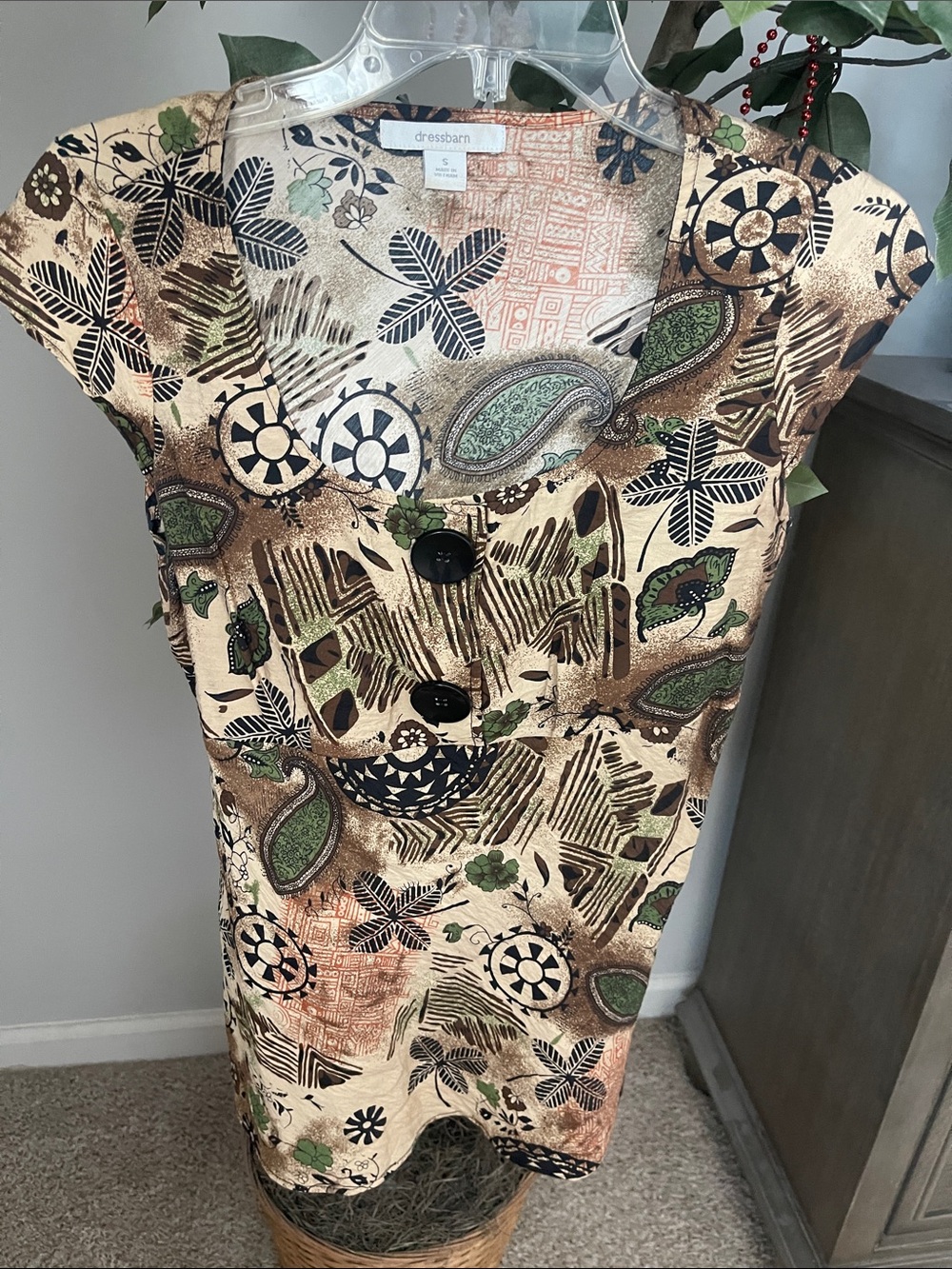 dressbarn Printed Cap-Sleeve Top